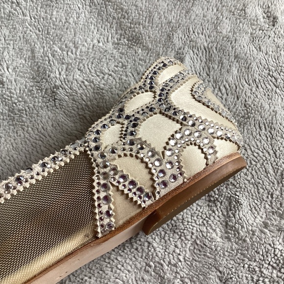 Badgley Mischka Gigi Pointed Flat Evening Shoe Mesh Crystal Bridal Wedding Ivory - Picture 9 of 15